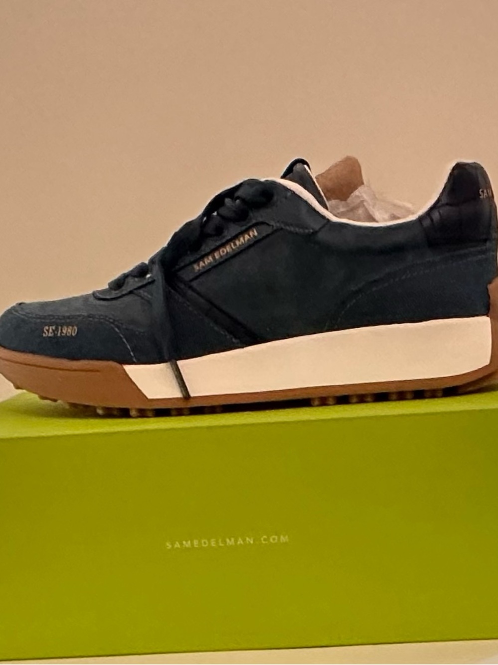 Sam Edelman Women’s Navy Suede Sneaker with Gum Sole - Picture 9 of 9
